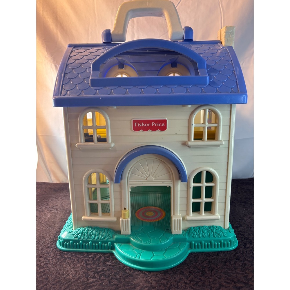 Fisher-Price Loving Family Dollhouse Vintage Folding Carry Handle Blue Roof Toy‎